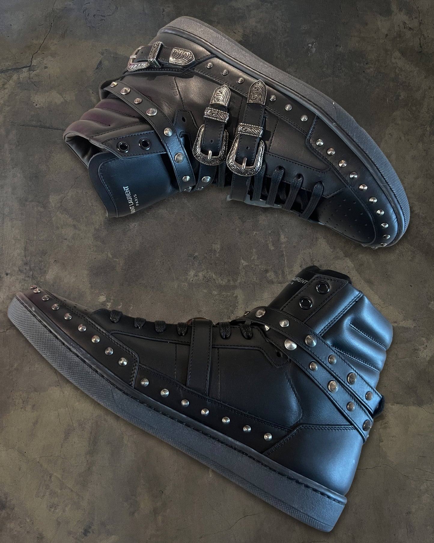 SAINT LAURENT PARIS SL/08H STUDDED BUCKLE STRAP SHOES
