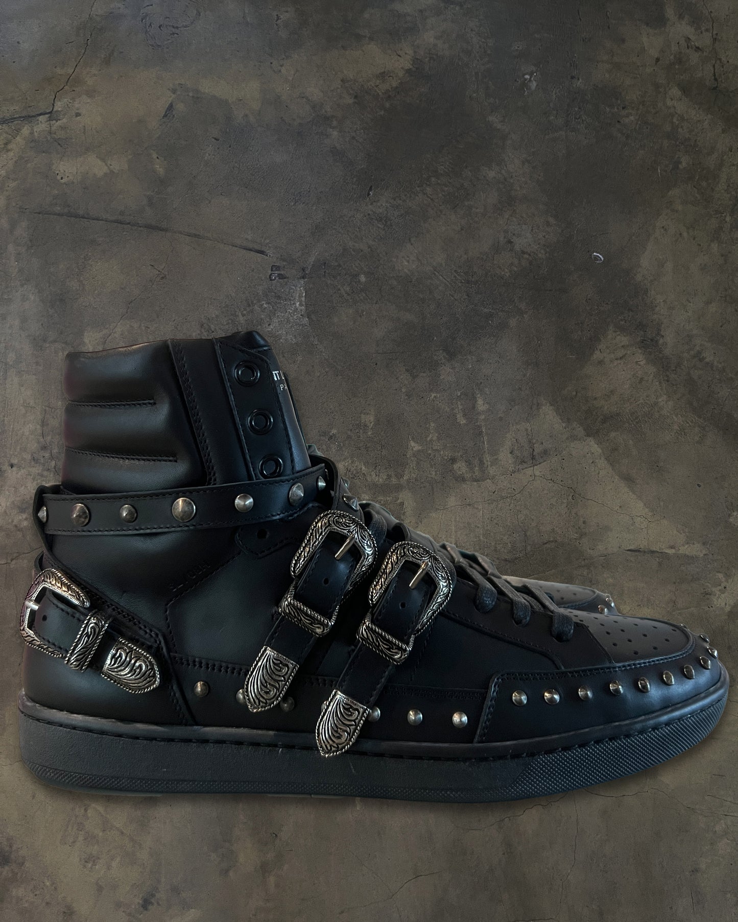SAINT LAURENT PARIS SL/08H STUDDED BUCKLE STRAP SHOES