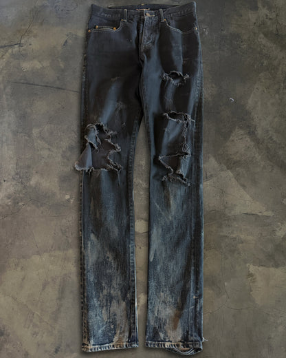 SAINT LAURENT FW2014 RUNWAY OIL STAIN JEANS