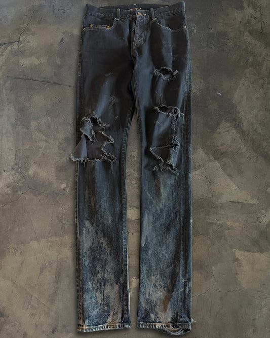 SAINT LAURENT FW2014 RUNWAY OIL STAIN JEANS