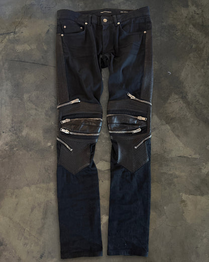 SAINT LAURENT SS2014 D04 LEATHER KNEE EMBELLISHMENTS BIKER DENIM