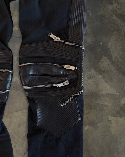 SAINT LAURENT SS2014 D04 LEATHER KNEE EMBELLISHMENTS BIKER DENIM