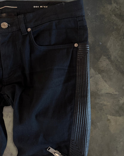 SAINT LAURENT SS2014 D04 LEATHER KNEE EMBELLISHMENTS BIKER DENIM