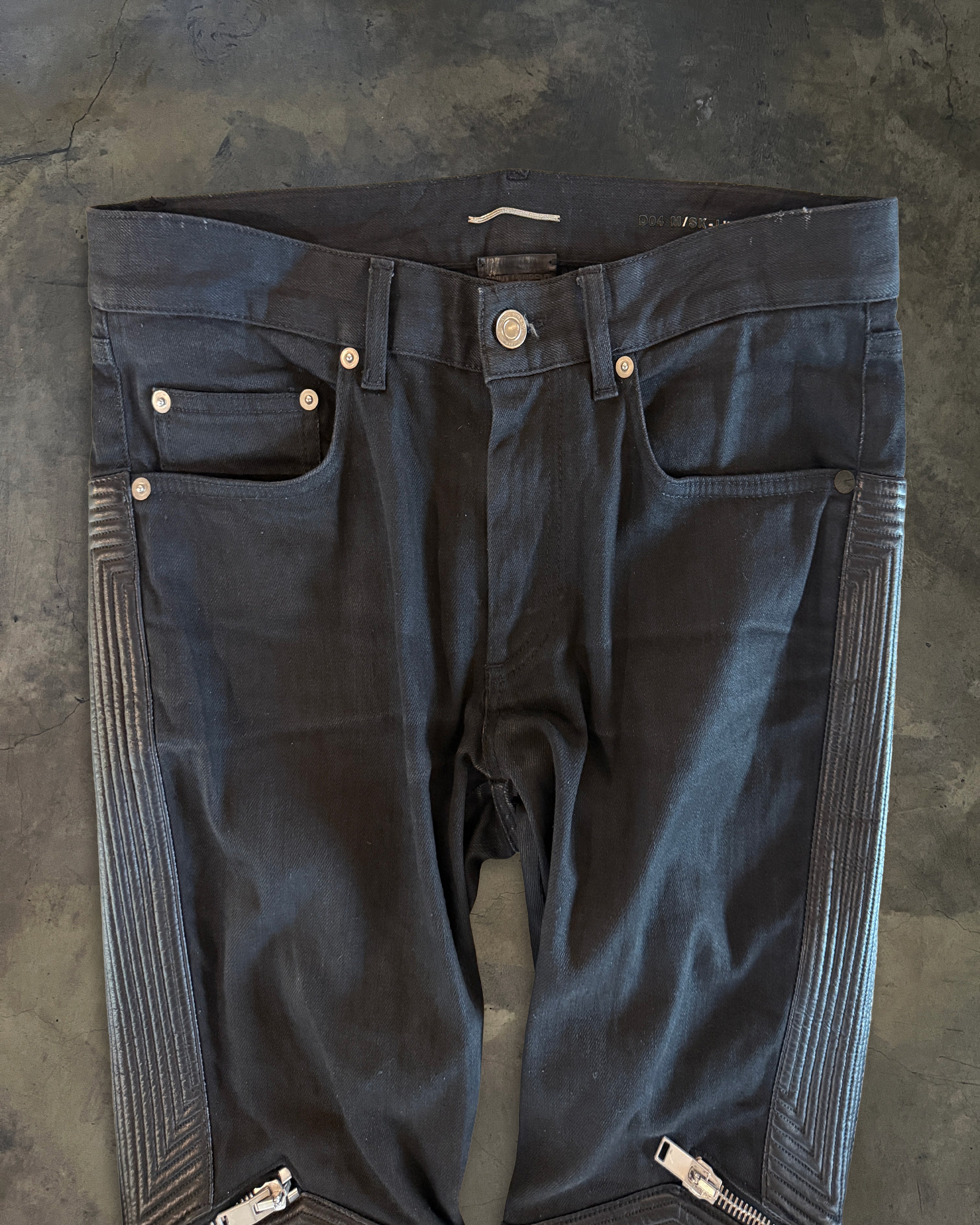 SAINT LAURENT SS2014 D04 LEATHER KNEE EMBELLISHMENTS BIKER DENIM