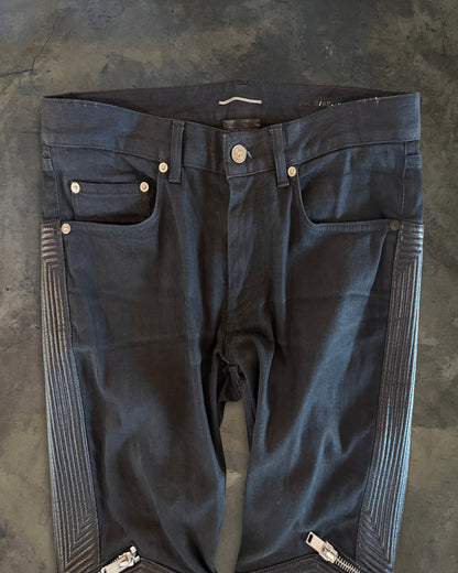 SAINT LAURENT SS2014 D04 LEATHER KNEE EMBELLISHMENTS BIKER DENIM