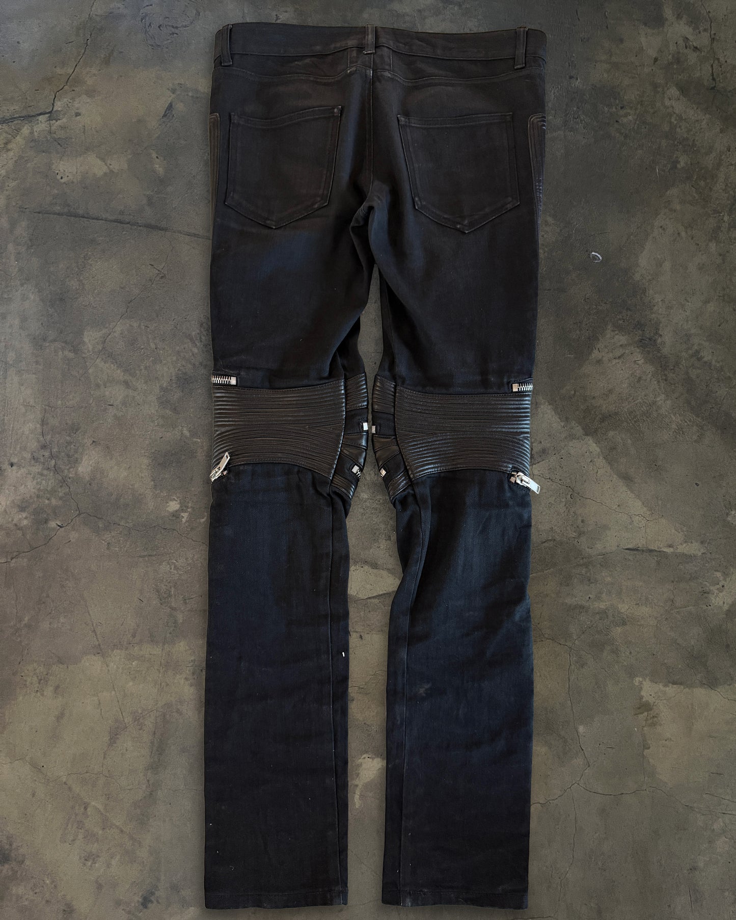 SAINT LAURENT SS2014 D04 LEATHER KNEE EMBELLISHMENTS BIKER DENIM