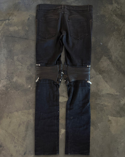 SAINT LAURENT SS2014 D04 LEATHER KNEE EMBELLISHMENTS BIKER DENIM