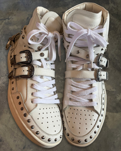 SAINT LAURENT PARIS SL/08H STUDDED BUCKLE STRAP SHOES