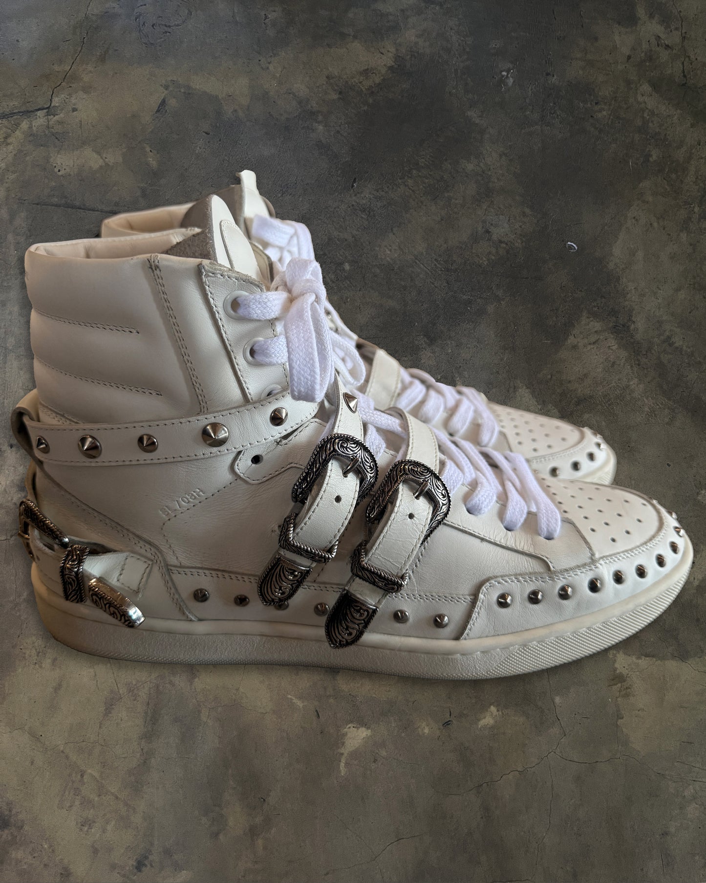 SAINT LAURENT PARIS SL/08H STUDDED BUCKLE STRAP SHOES