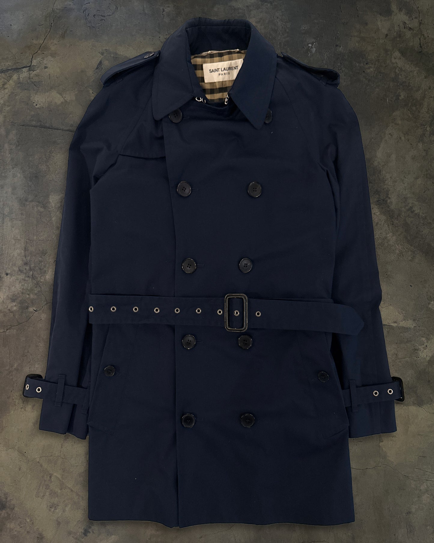 SAINT LAURENT SS2013 NAVY TRENCH COAT