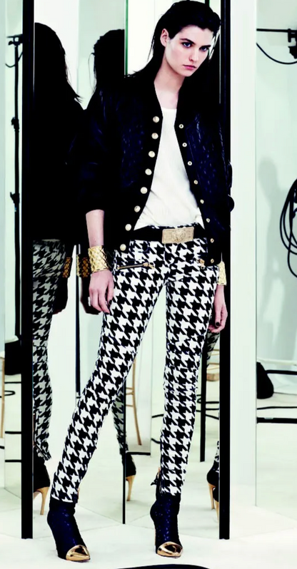 BALMAIN RESORT 2014 WAXED HOUNDSTOOTH BIKER DENIM