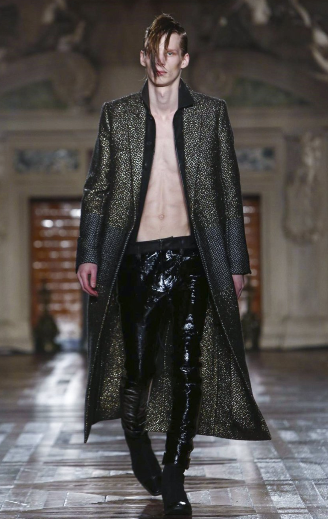 HAIDER ACKERMANN FW2016 RUNWAY BRONZE JACQUARD LONG COAT