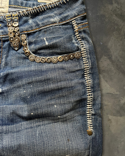 TAVERNITI SCAR STITCH METAL EMBELLISHED FLARE DENIM