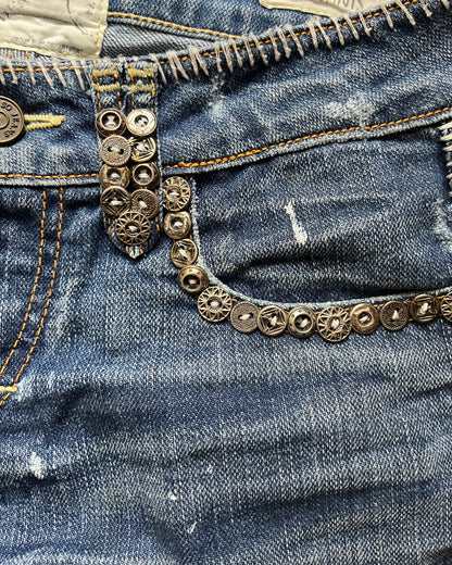 TAVERNITI SCAR STITCH METAL EMBELLISHED FLARE DENIM