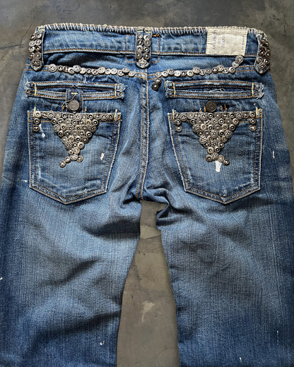 TAVERNITI SCAR STITCH METAL EMBELLISHED FLARE DENIM