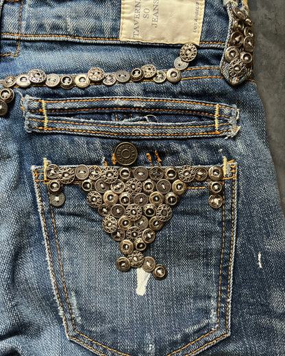 TAVERNITI SCAR STITCH METAL EMBELLISHED FLARE DENIM