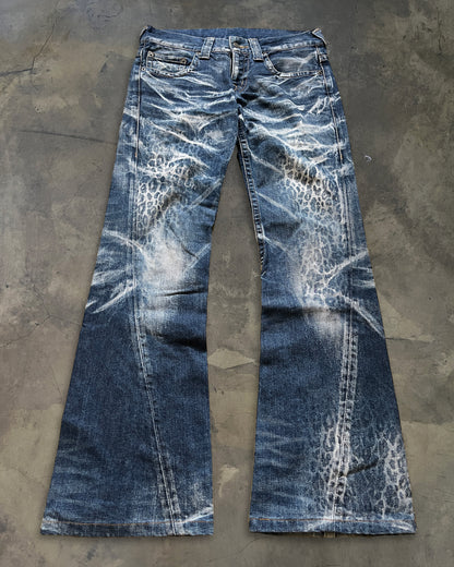 TORNADO MART CHEETAH PRINT FLARED DENIM