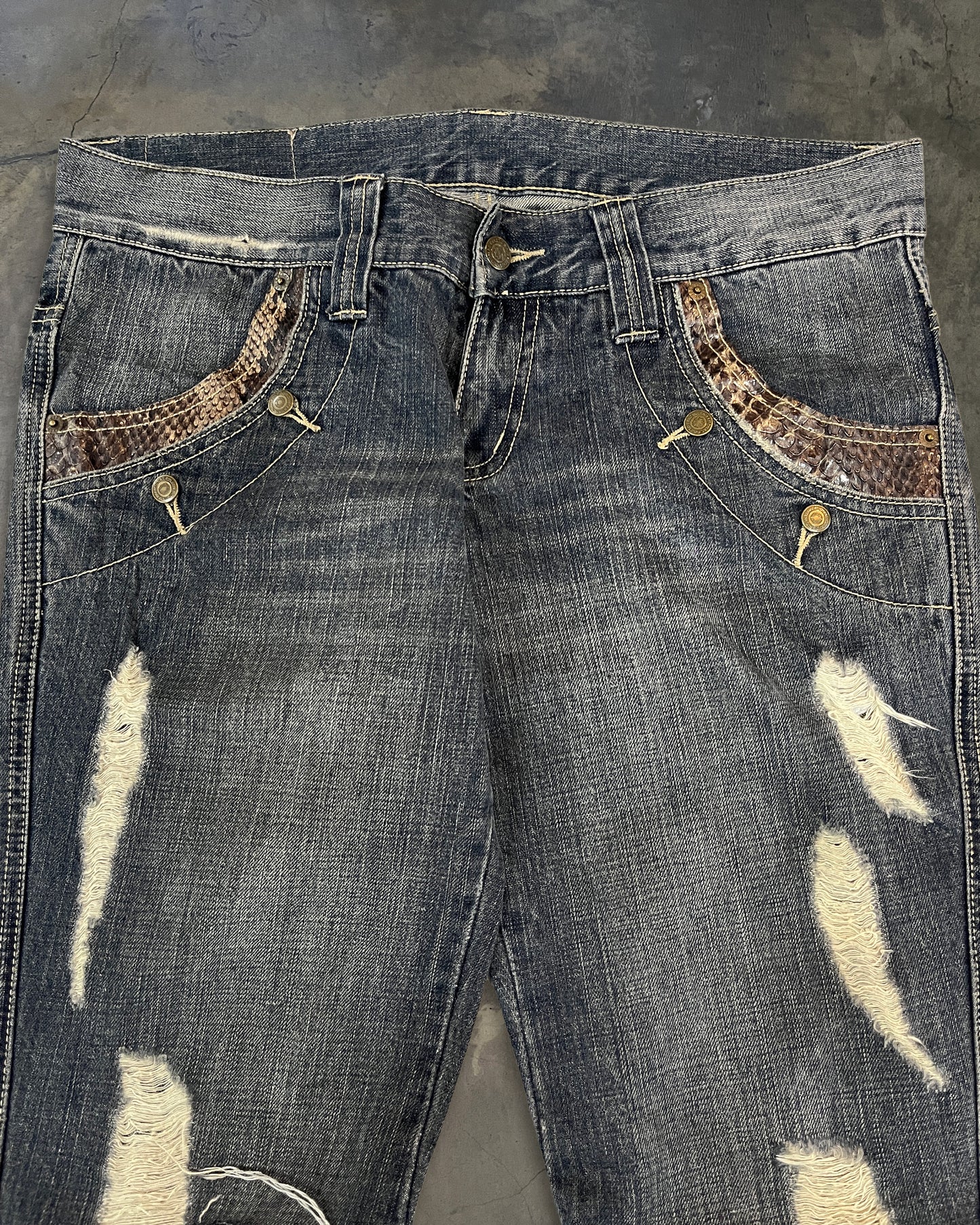 TORNADO MART SNAKESKIN FLARED DENIM