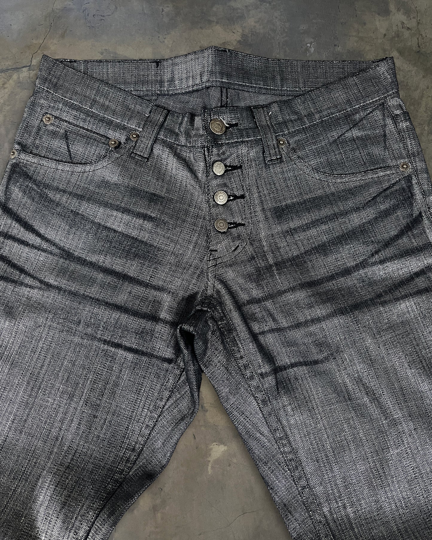 TORNADO MART METTALIC FINISH FLARED DENIM