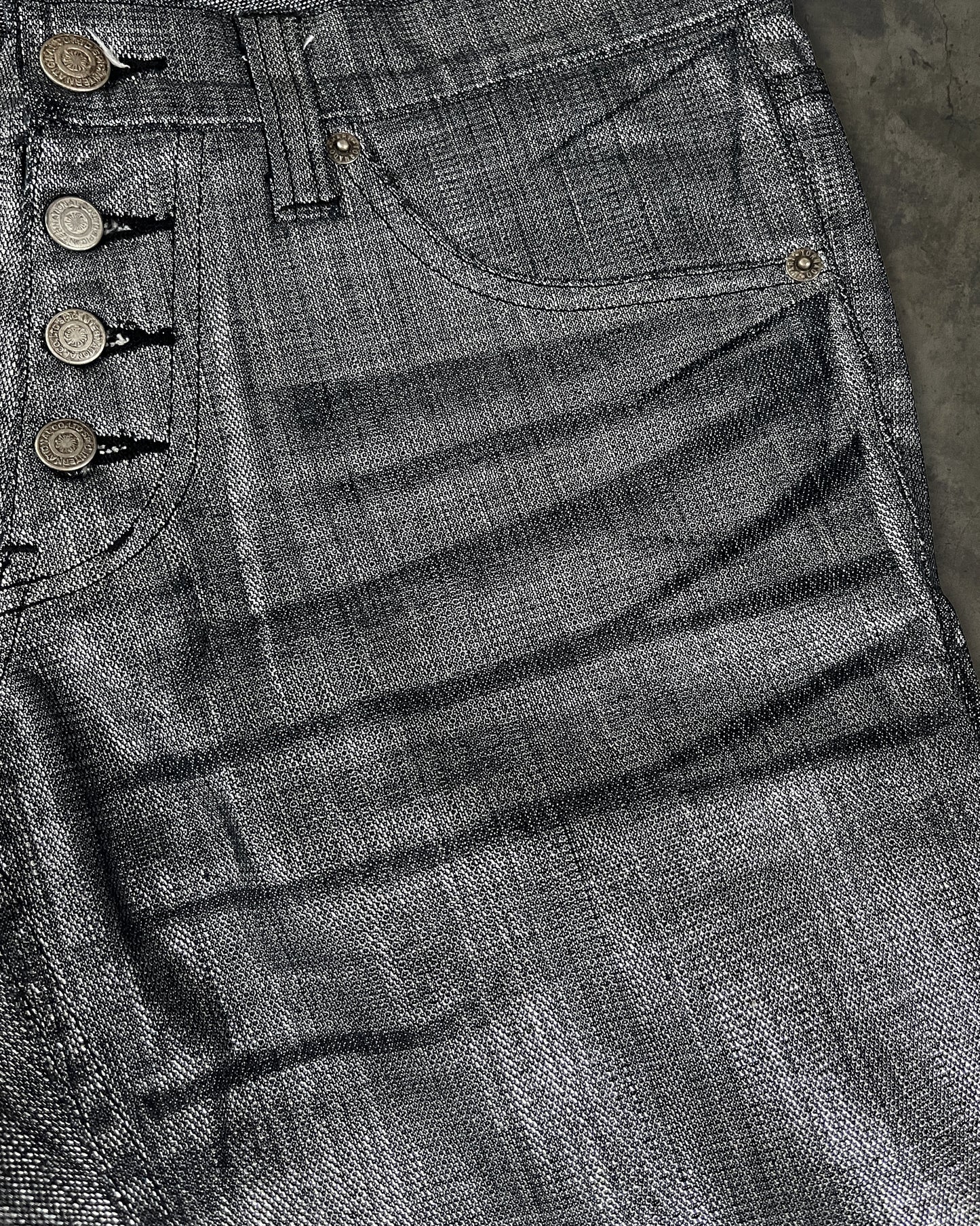 TORNADO MART METTALIC FINISH FLARED DENIM