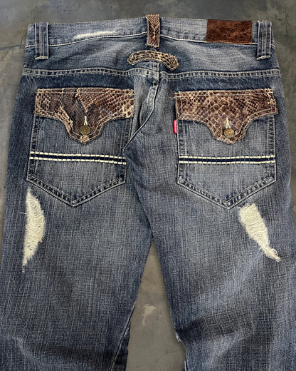 TORNADO MART SNAKESKIN FLARED DENIM