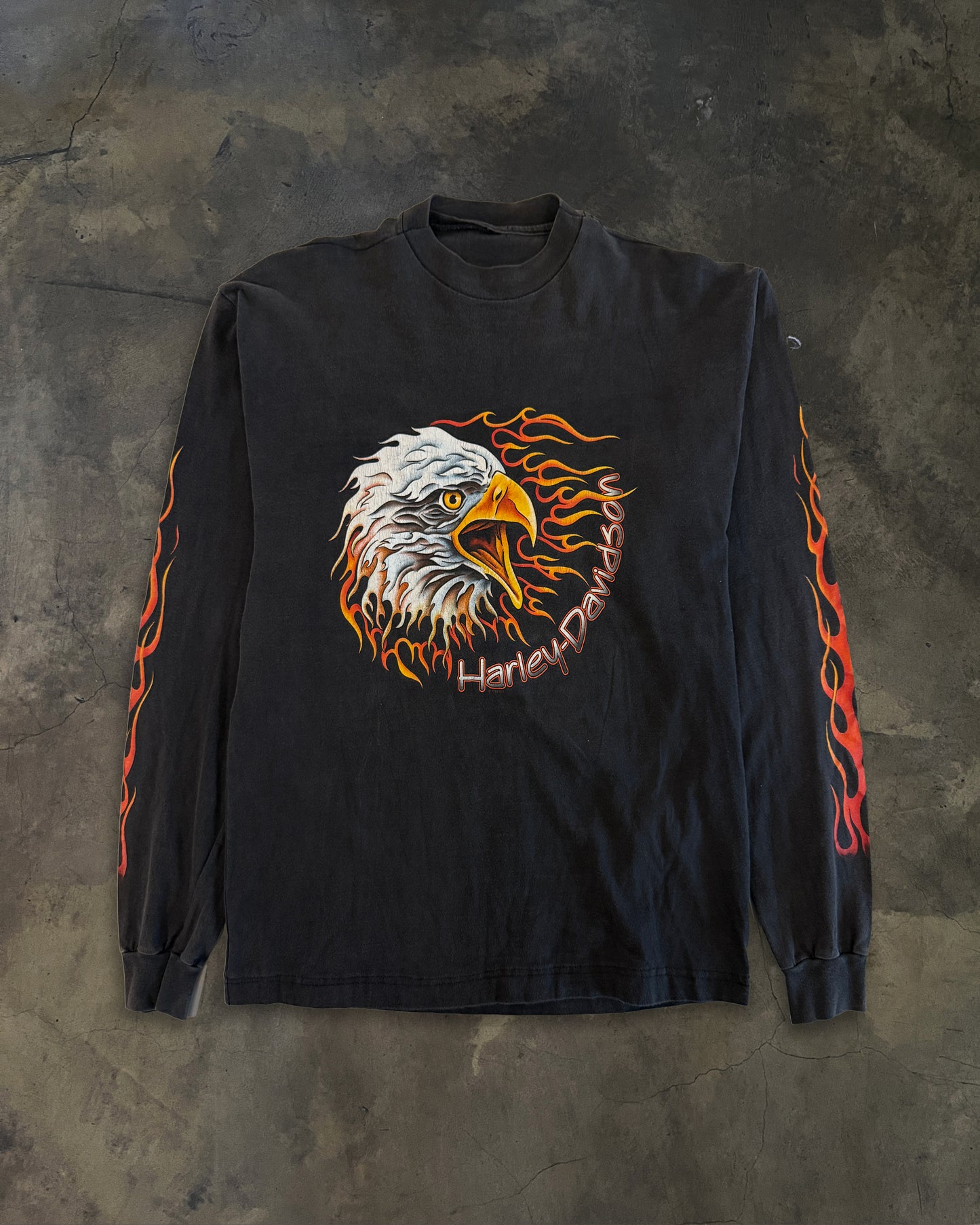 1990s HARLEY DAVIDSON "IRON BLOCK" EAGLE FLAME LONG SLEEVE TEE