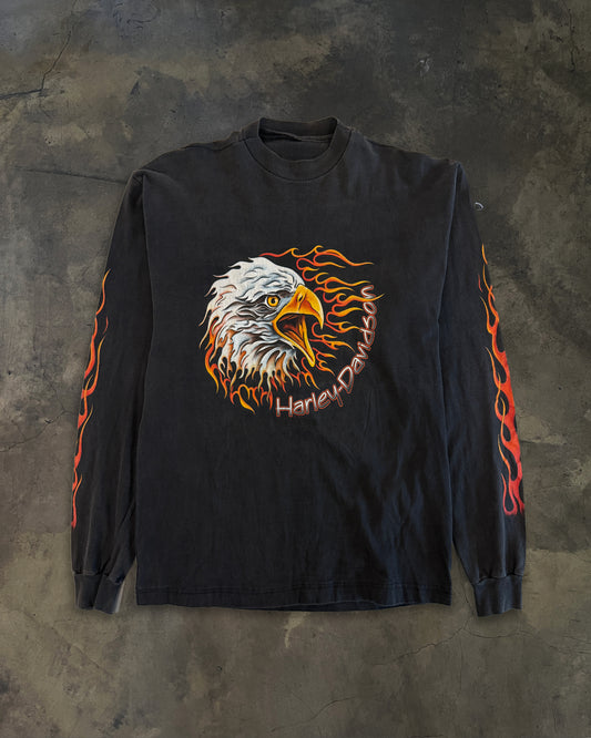 1990s HARLEY DAVIDSON "IRON BLOCK" EAGLE FLAME LONG SLEEVE TEE