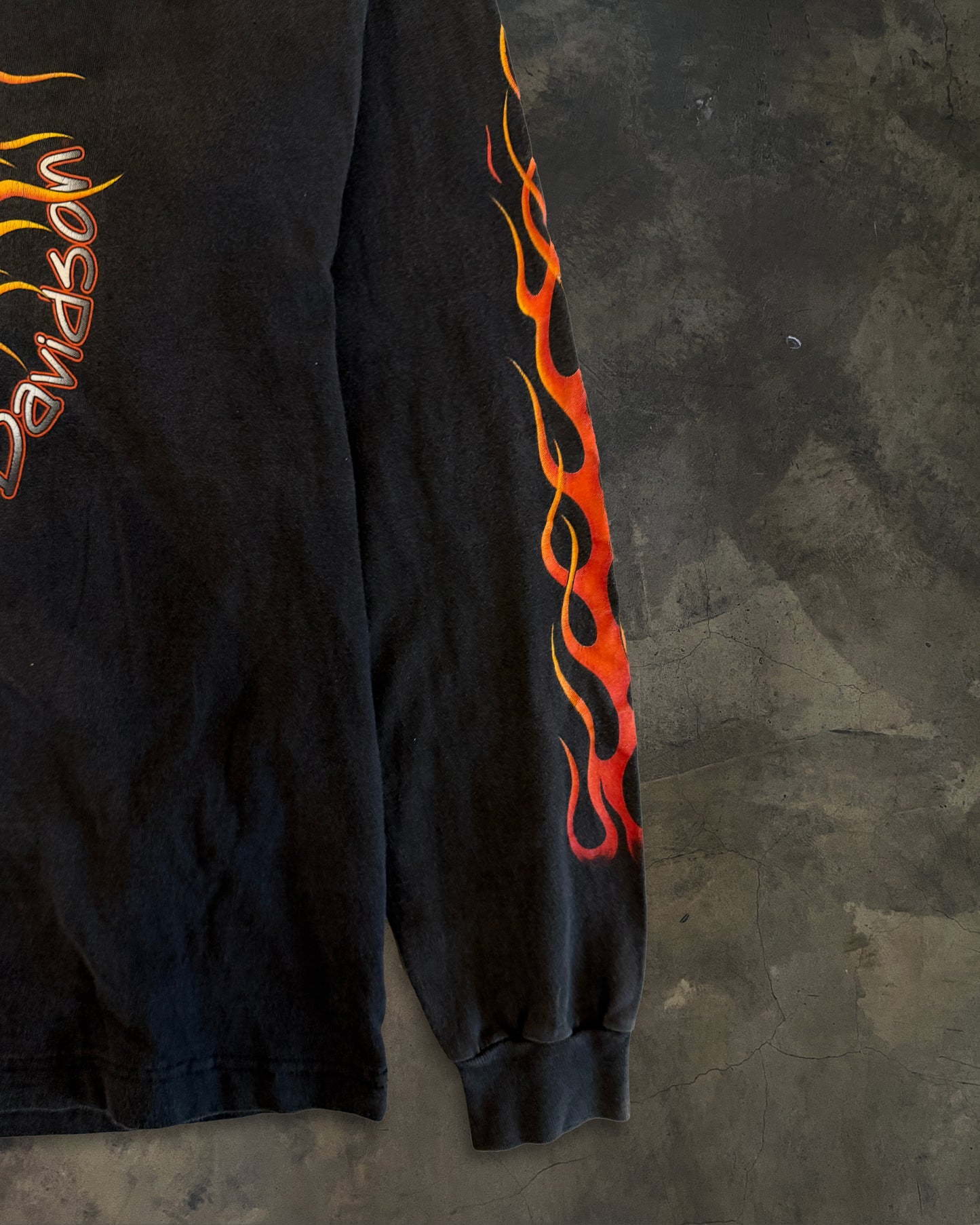 1990s HARLEY DAVIDSON "IRON BLOCK" EAGLE FLAME LONG SLEEVE TEE
