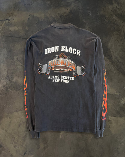 1990s HARLEY DAVIDSON "IRON BLOCK" EAGLE FLAME LONG SLEEVE TEE