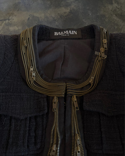 BALMAIN SS2010 MULTI ZIPPER TWEED JACKET