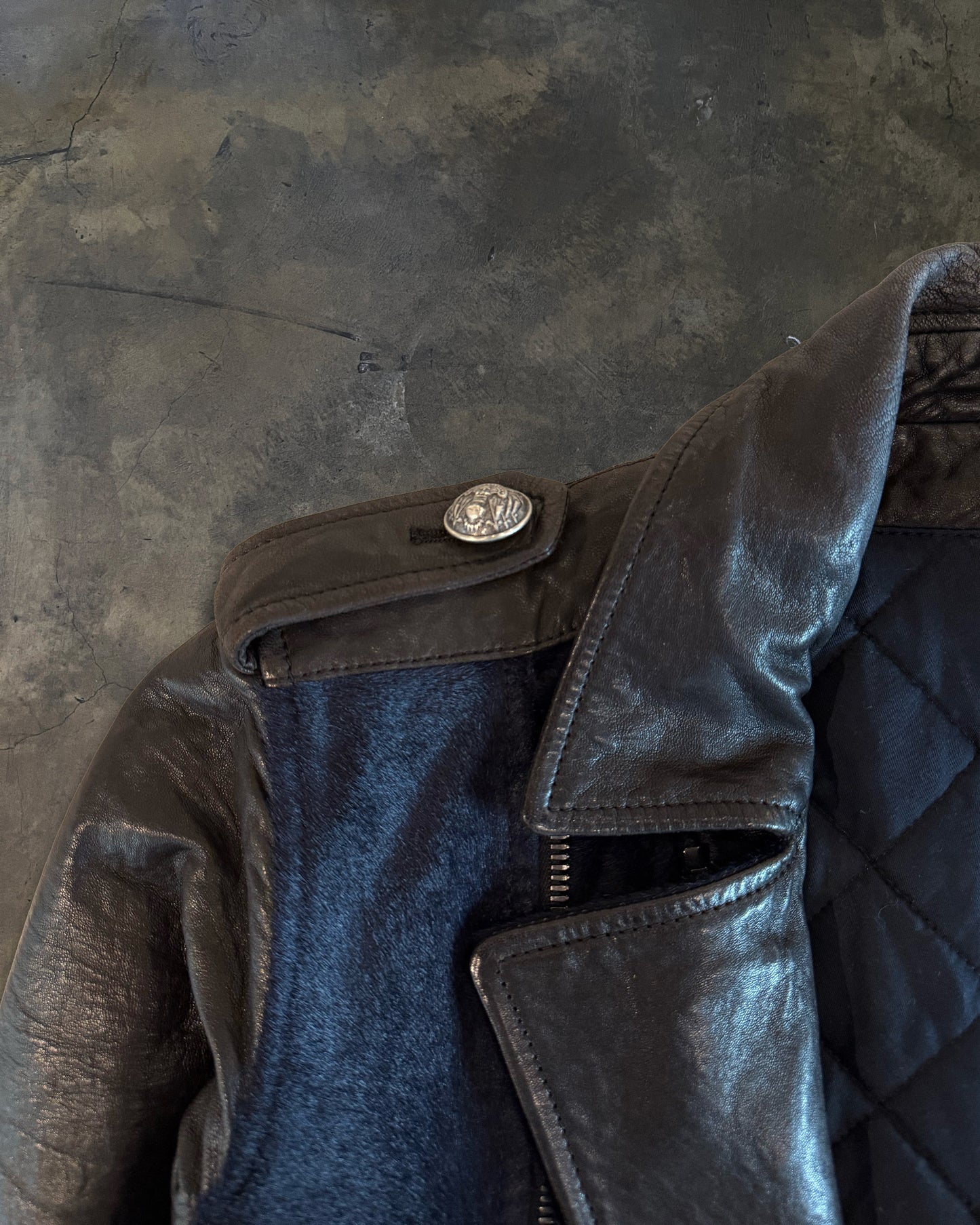 BALMAIN FW2012 MIDNIGHT BLUE CALF FUR LEATHER JACKET
