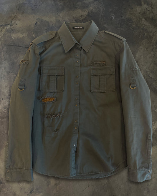 BALMAIN SS2010 DISTRESSED CHAINMAIL BUTTON UP