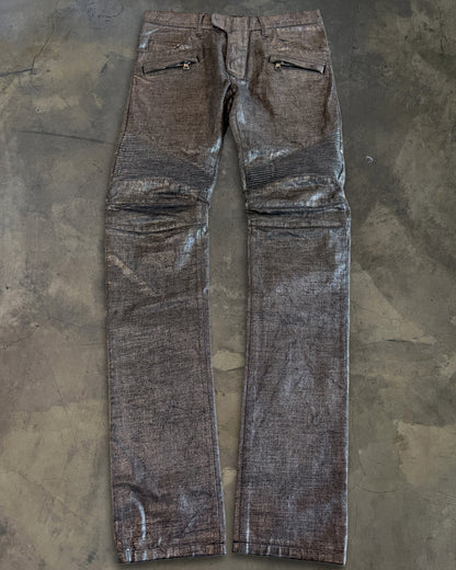 BALMAIN AW2014 METALLIC SILVER COATED JEANS