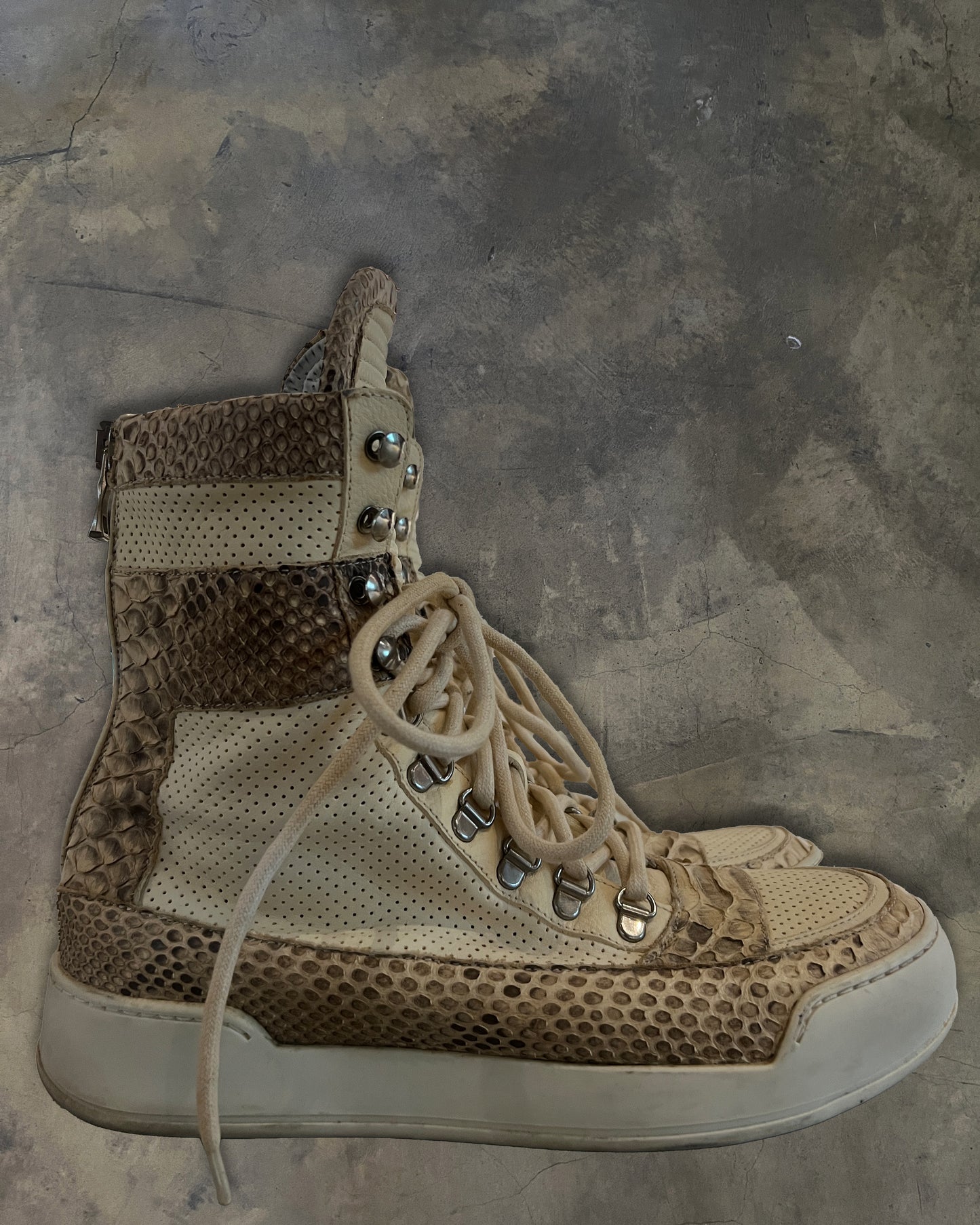 BALMAIN SS2013 SNAKE SKIN HI CUT SNEAKERS