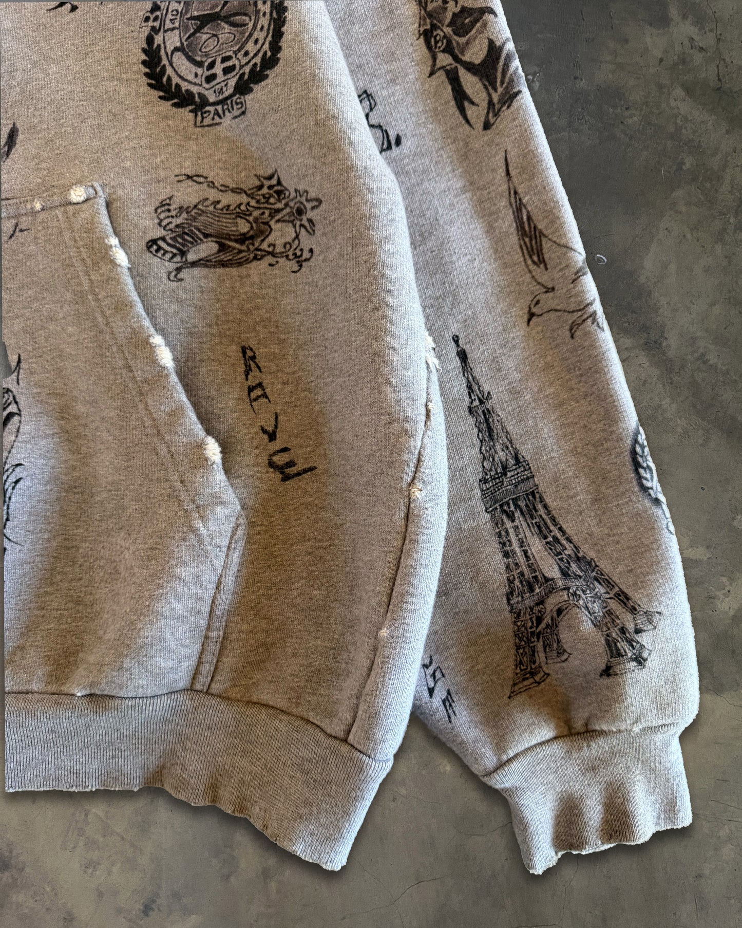 BALENCIAGA SS2024 TATTOO GREY ZIP UP HOODIE