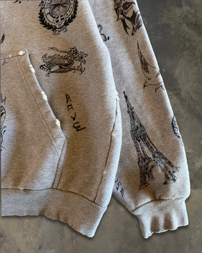 BALENCIAGA SS2024 TATTOO GREY ZIP UP HOODIE