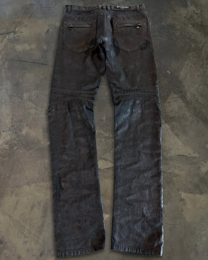 BALMAIN AW2015 BLACK WAXED COATED BIKER DENIM