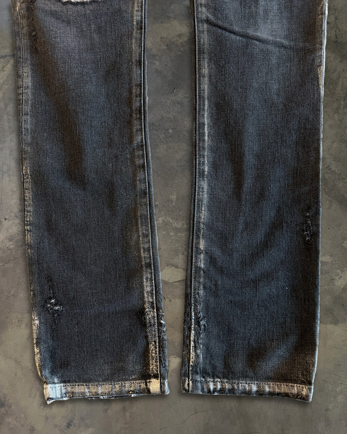 BALMAIN SS2014 SILVER WAXED DISTRESSED BIKER JEANS