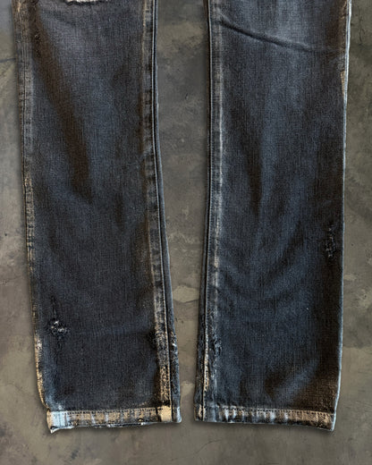 BALMAIN SS2014 SILVER WAXED DISTRESSED BIKER JEANS