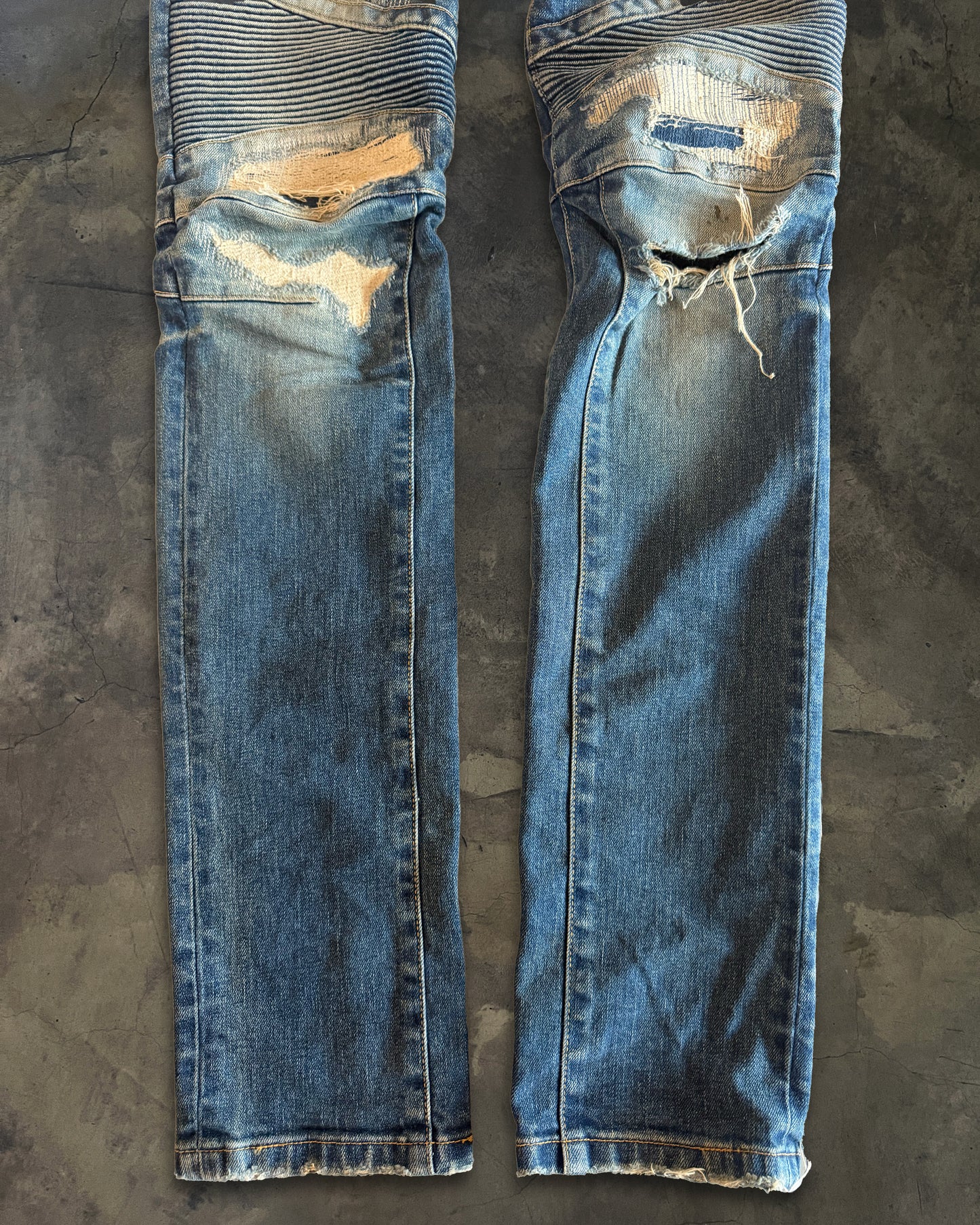 BALMAIN SS2014 DISTRESSED BIKER DENIM