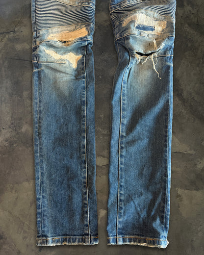 BALMAIN SS2014 DISTRESSED BIKER DENIM