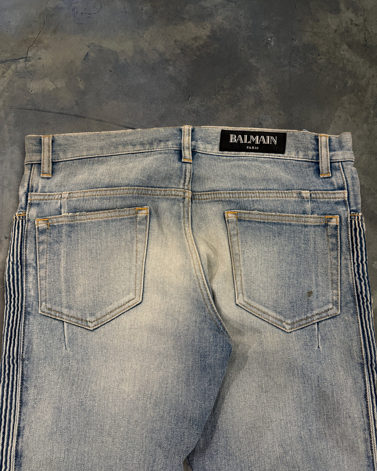 BALMAIN 2018 RIBBED FADED BIKER DENIM