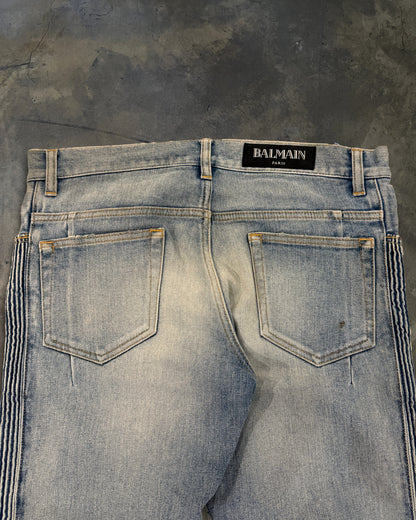 BALMAIN 2018 RIBBED FADED BIKER DENIM