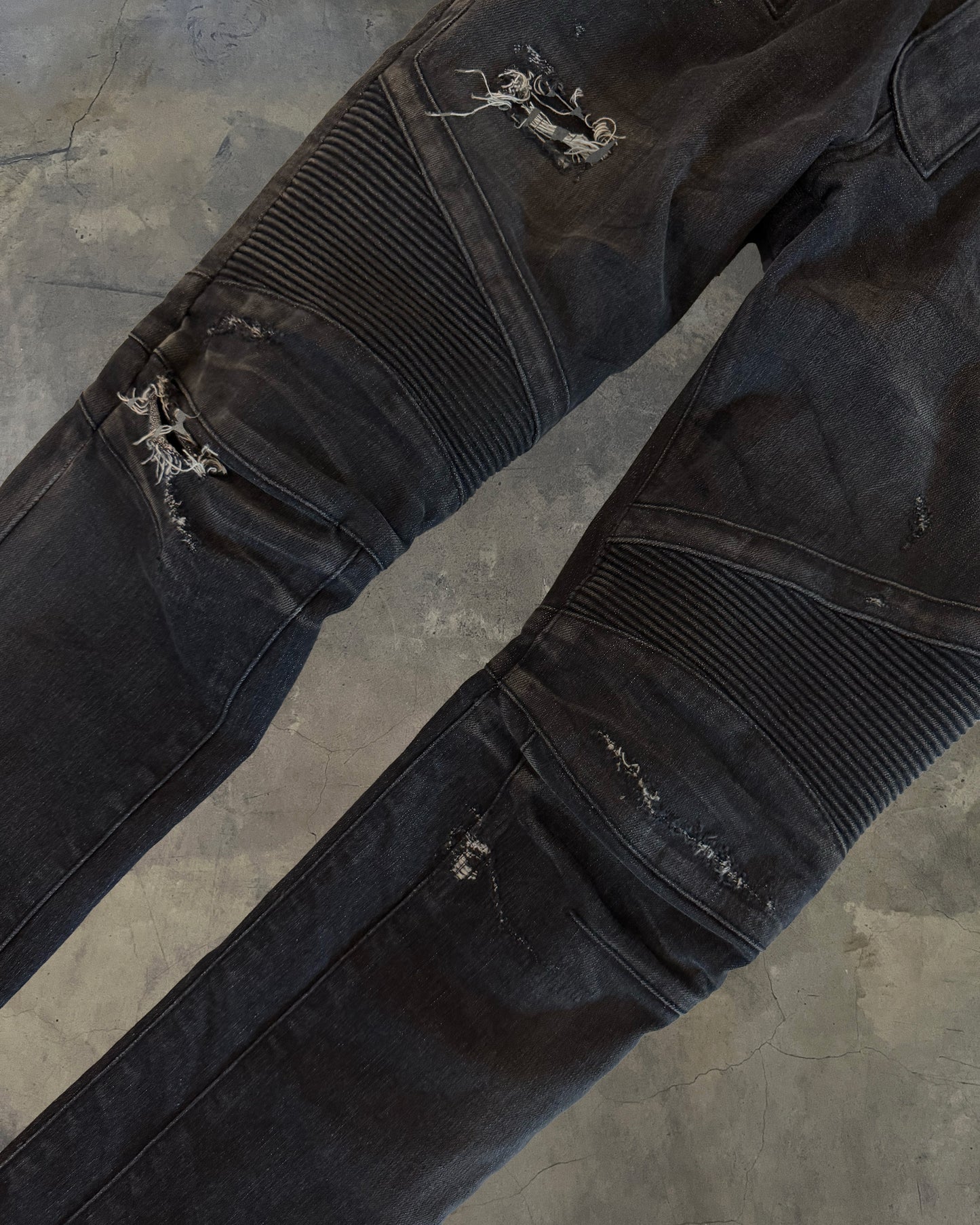 BALMAIN SS2014 REPARIED BLACK BIKER DENIM