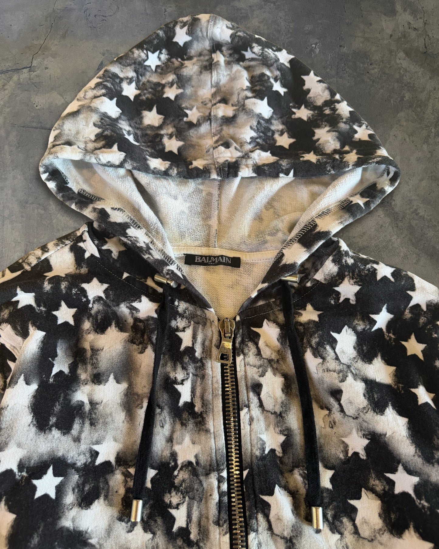 BALMAIN SS2014 NAVY STRIPED STAR ZIP UP HOODIE