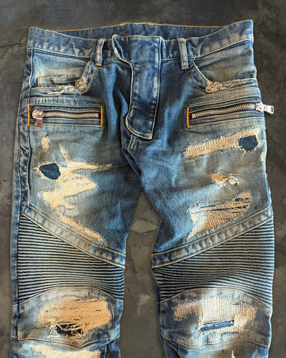 BALMAIN SS2014 DISTRESSED BIKER DENIM