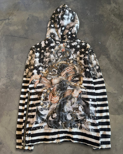 BALMAIN SS2014 NAVY STRIPED STAR ZIP UP HOODIE