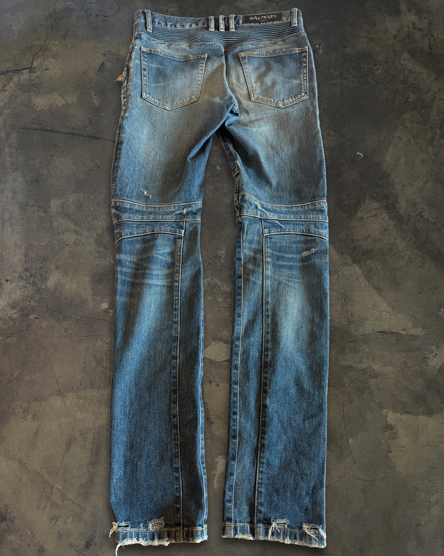 BALMAIN SS2014 DISTRESSED BIKER DENIM