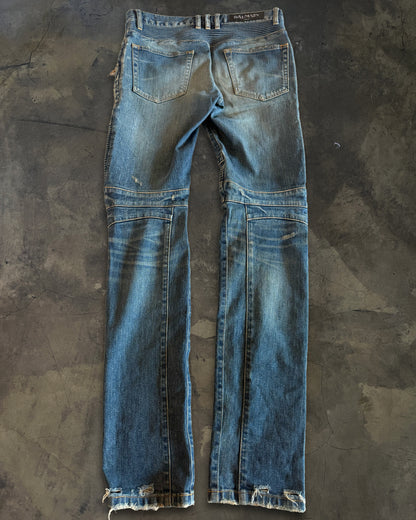BALMAIN SS2014 DISTRESSED BIKER DENIM