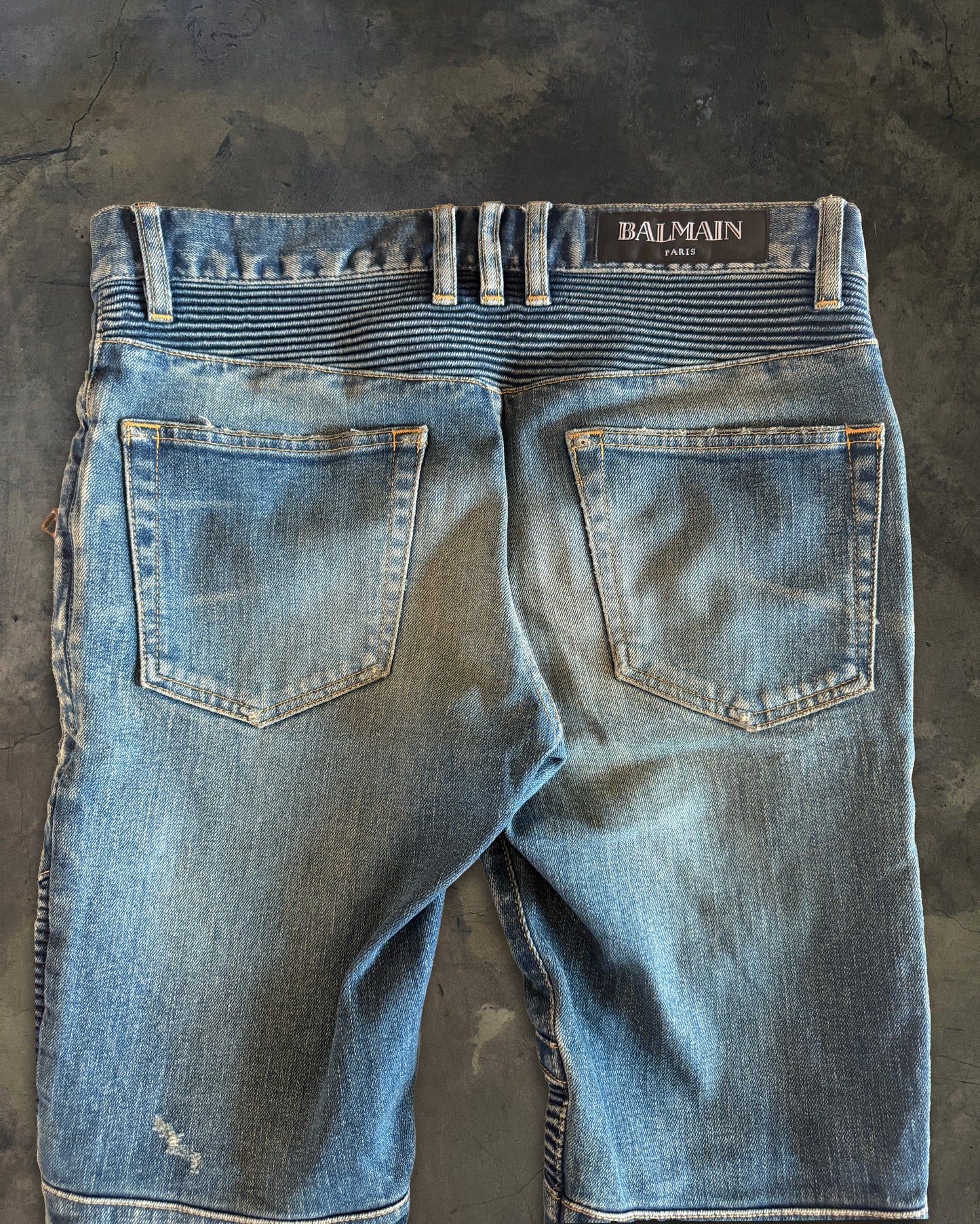 BALMAIN SS2014 DISTRESSED BIKER DENIM